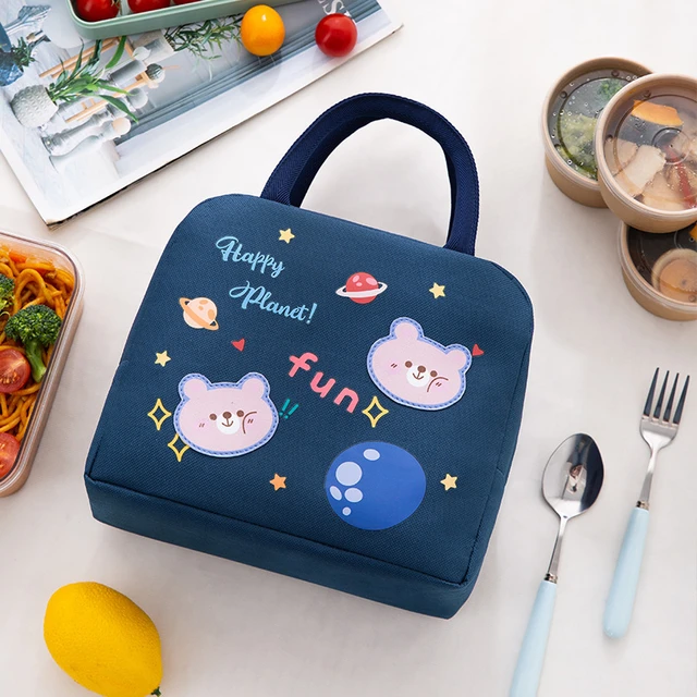 Bolsa de almuerzo colorida con diseño de hongos de dibujos animados  aislada, bolsas de almuerzo reutilizables, contenedor portátil de comida  para