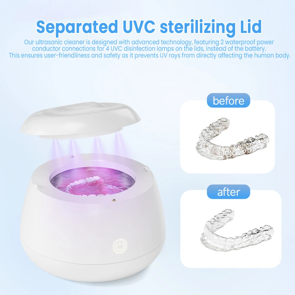 KUNPHY Dental Ultrasonic Retainer Cleaner Machine 48kHz Dental Cleaning Pod with UV 200ML Deep Cleaning Bath for Denture Aligner 3