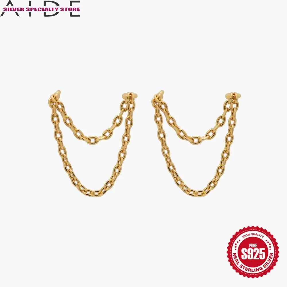 

AIDE Double-layer S925 Sterling Silver Tassel Chain Stud Earrings For Women Minimalist Drop Earring Jewelry Luxury Brand Gifts