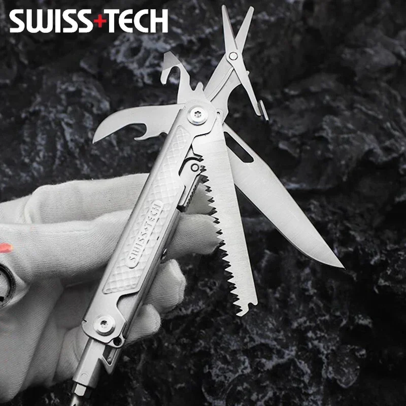 SWISS TECH 11 in 1 Multitool Mini Folding Knife EDC Outdoor Camping Survival Hand Tools Pocket Knife Scissors Screwdriver