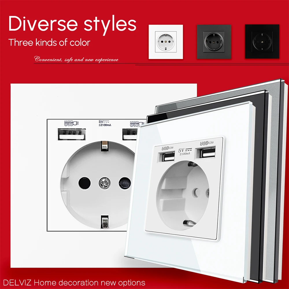 Wall power socket Delviz Wall USB AC 110V-250V 16A Wall Embedded Double usb EU Standard Outlet