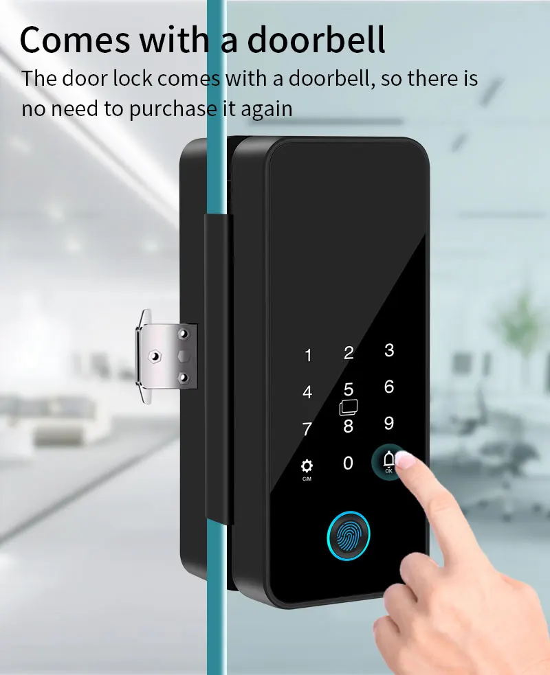 Tuya Bluetooth Biometric Glass Door Smart Lock Fingerprint Password Card Electro