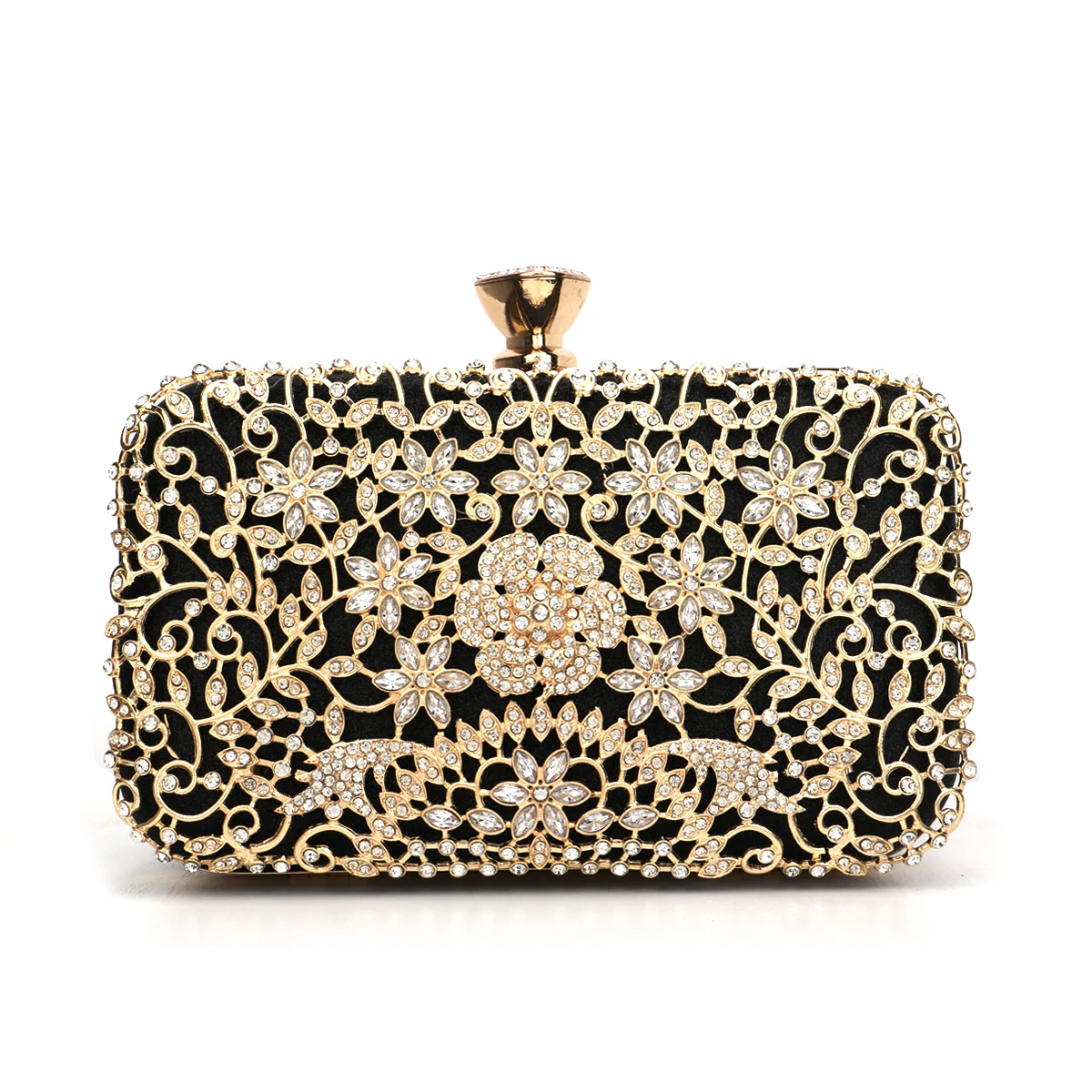 Golden Metal Rhinestones Clutch Evening Bag for Women