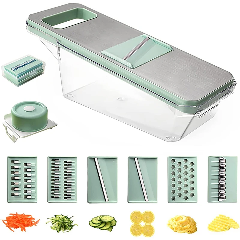 LMETJMA 6 in 1 Vegetable Slicer Mandoline Vegetable Slicer 6 Interchangeable Blades Veggie Julienne Shredder JT105