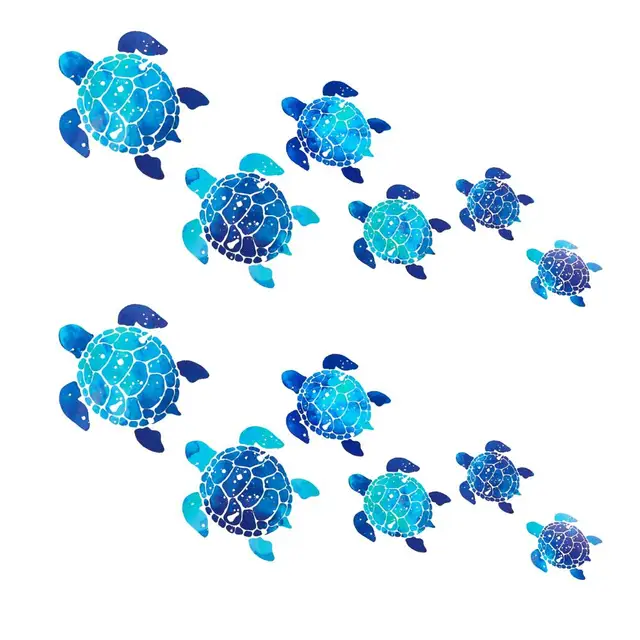 2 Set (12 PCS) Sea Turtle Wall Stickers – Vinyl Underwater Ocean Decals 1