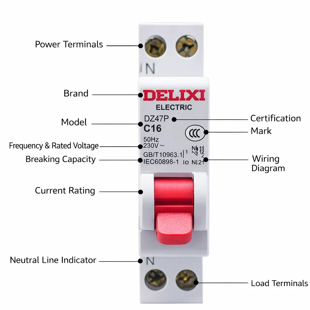 DELIXI Air Circuit Breaker DZ47P, 1P+N DPN Single Chip Air Switch 16A 20A 25A 32A 40A for Household Use - Image 2