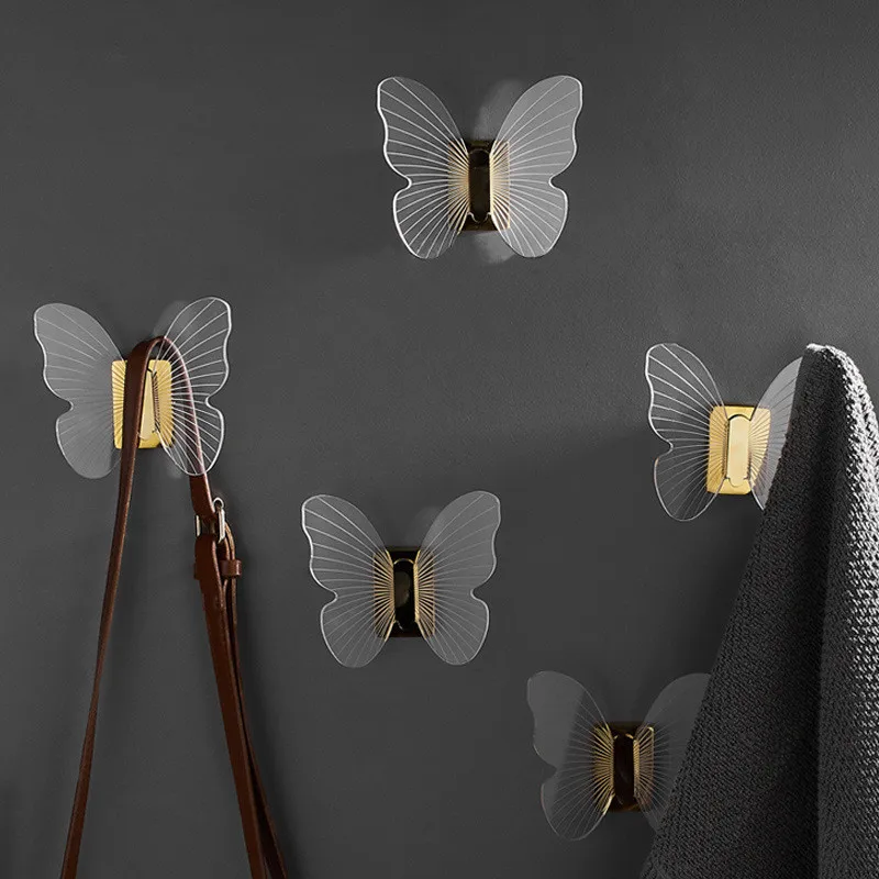 

Transparent Wall Hook Acrylic Bathroom Accessories Towel Hook Butterfly Gold Coat Rack Hanger