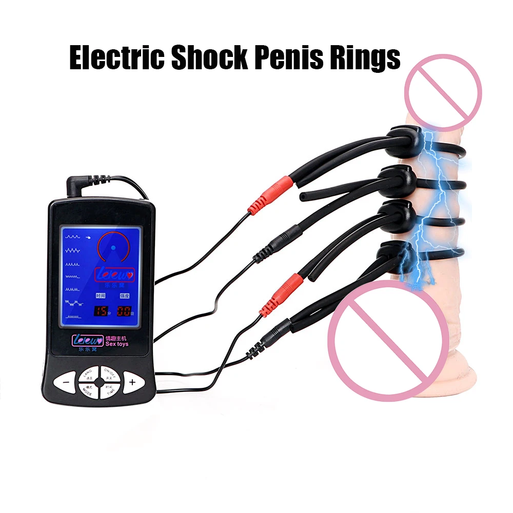 4pcs Penis Rings Electric Shock Medical Stimulator for Men Cock Exerciser Delay Therapy Sex Toys Male Masturbator Erotic Product