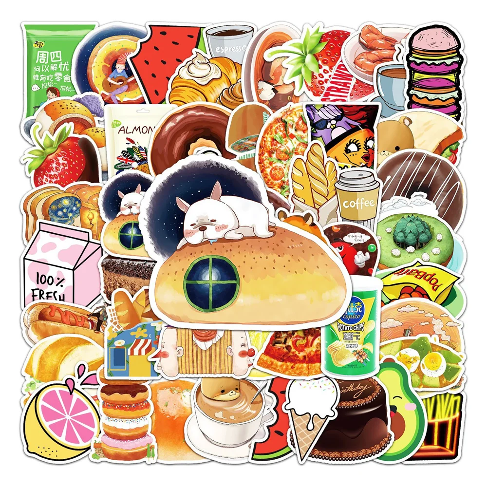 

10/30/50PCS New DIY Food Cartoon Personality Creative Computer Car Table Water Cup Chair Decoration Waterproof Sticker Wholesale