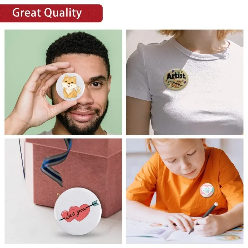 Round Button Maker Making Badges 25mm/32mm/37mm/44mm/50mm/56mm/58mm/75mm 100PCS Pin Metal Button Badge Making Materials badge parts,button making supplies
