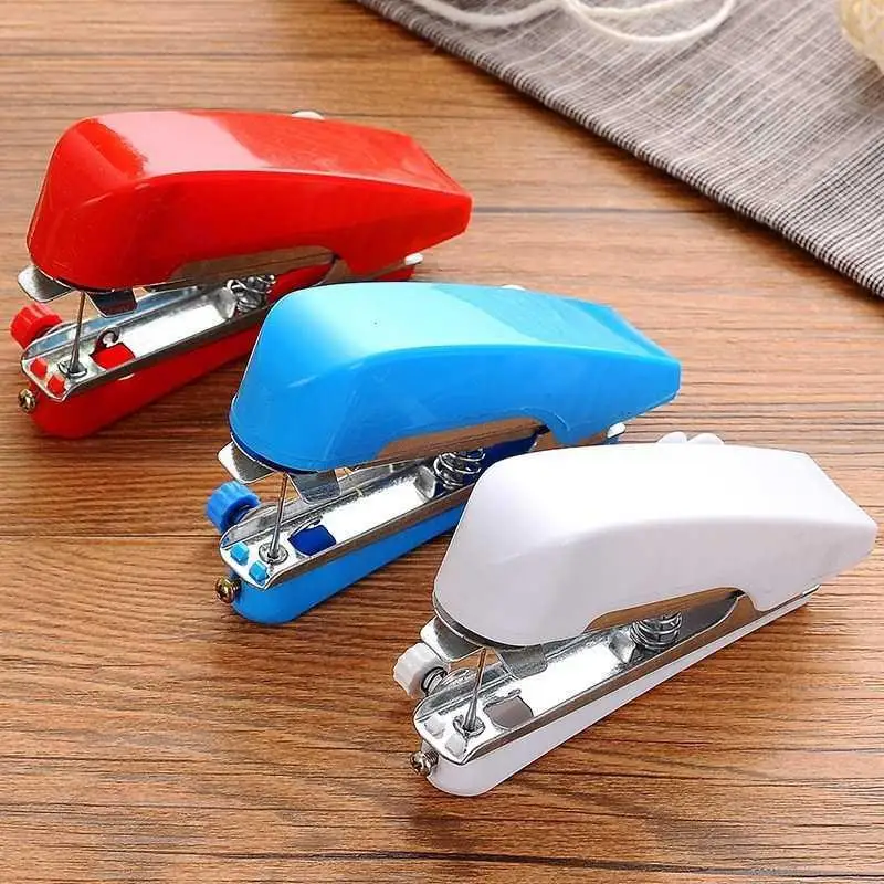  3pcs Portable Red Color Stapler Machine Cordless Needlework  Manual Mini Home Handheld Sewing Clothing Travel Use Cloth Multifunction  for Thread Random Fabric