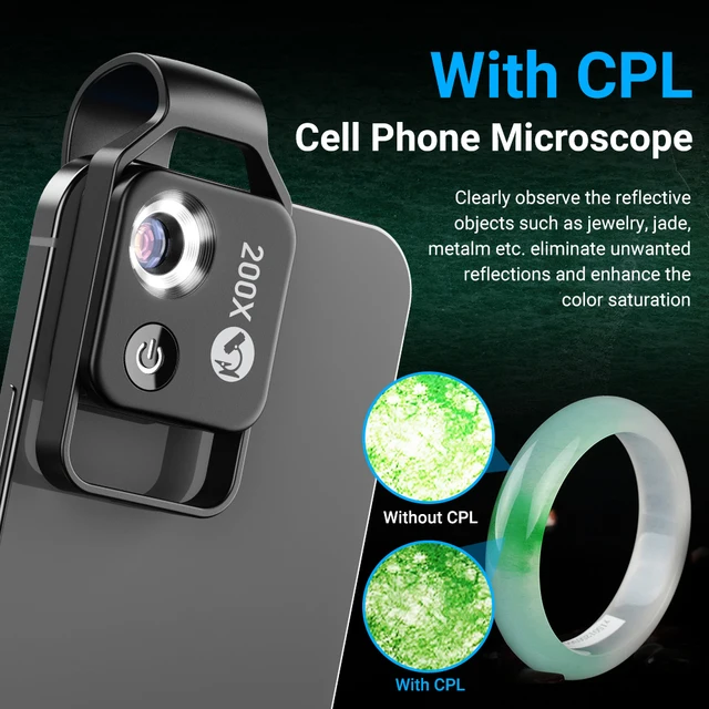 APEXEL 200X obiektyw z mikroskopem cyfrowym z przenośnym przewodnikiem LED CPL mikro kieszonkowe obiektywy makro dla iPhone Samsung wszystkie smartfony 5