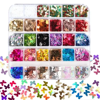 Paillettes glitter laser per unghie Autunno Foglia d'acero Farfalla Cuore ultrasottile Colore caramella Punti Fiocco Decorazione per unghie