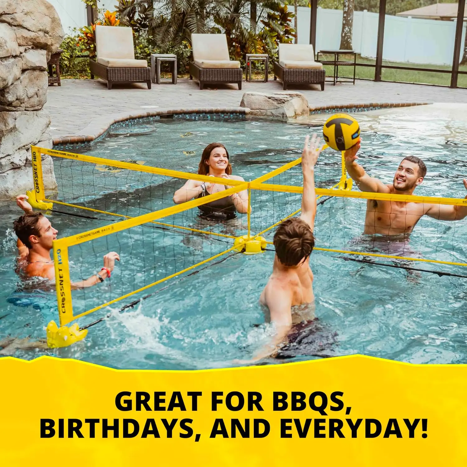 H2O Volleyball Pool Game for Adults and Kids-Four Square Net Pool Game-Quick Assemble & Portable Volleyball Set f