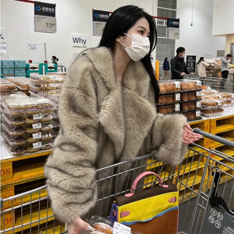 2025 Moda Inverno Donna Pelliccia Jacker Ragazze Cappotto di pelliccia sintetica oversize Spessore Capispalla caldo Soffici abiti in pelliccia di volpe sintetica 5