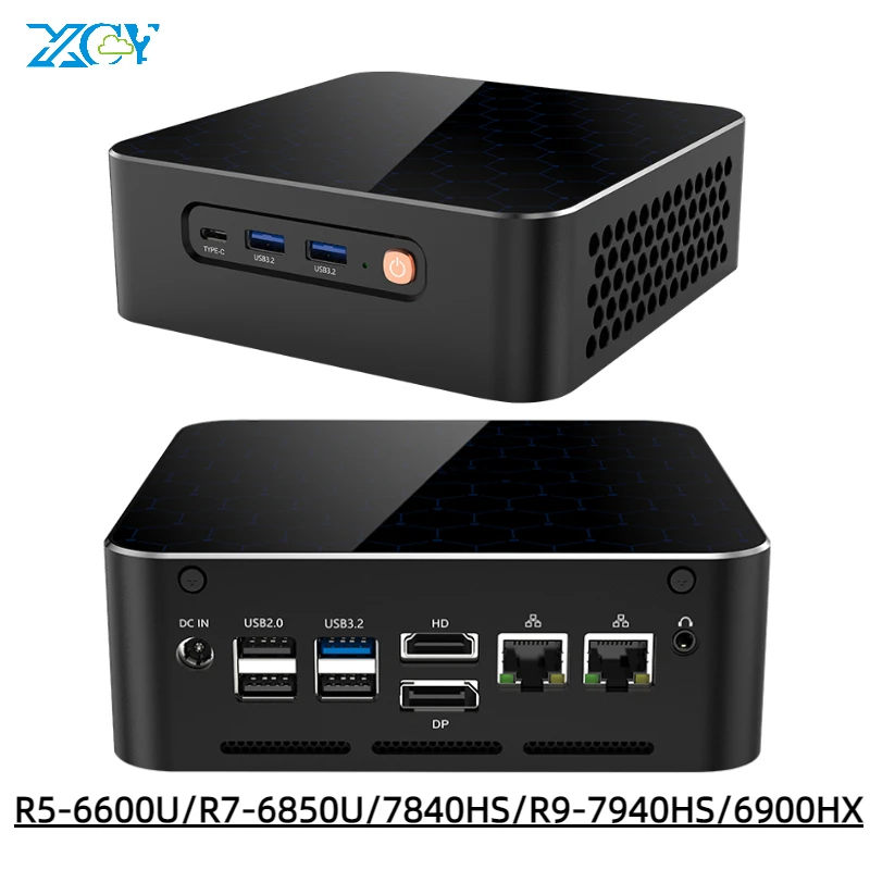 

XCY MINI PC AMD Ryzen 5 6600U R7 6850U/7840HS R9 7940HS 2xDDR5 Slots 2xM.2 SSD PICE4.0 Windows 11 WiFi6 BT5.0 Type-C USB4.0 8K