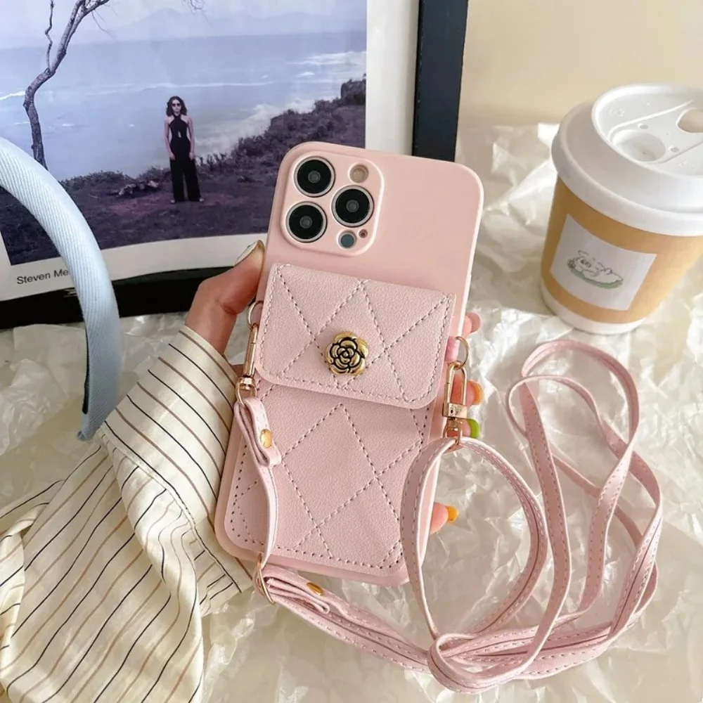 Lanyard Pocket Zero Wallet Solid Color Mobile Phone Soft Shell Case