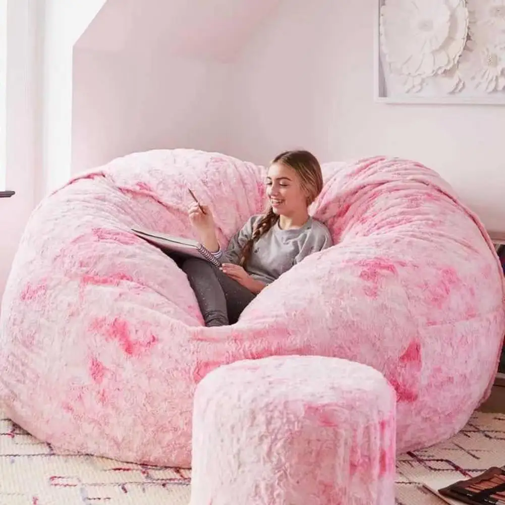 

Giant Sofa Cover Soft Comfortable Fluffy Fur Couch Bean Bag Solid Color Anti-fading Lazy Sofa Cover Bedroom Sofa Slipcover