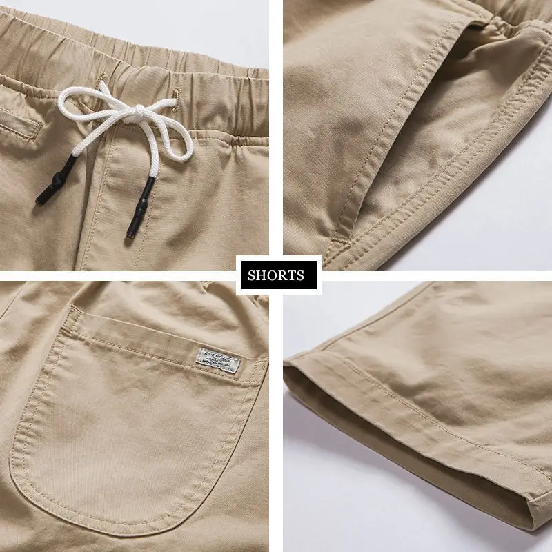 Fashion Solid Color Thin Loose Men's Cargo Shorts Classic Summer Pocket Waist Drawstring Street Casual Versatile Male Short