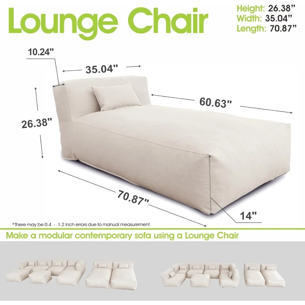 Outdoor Bean Bed Chair Sun Lounger, Couch Sofa for Patio & Pool, Foam Filling Day Bed Furniture, Comfy Lazy Sofa for Outside, Wa 2