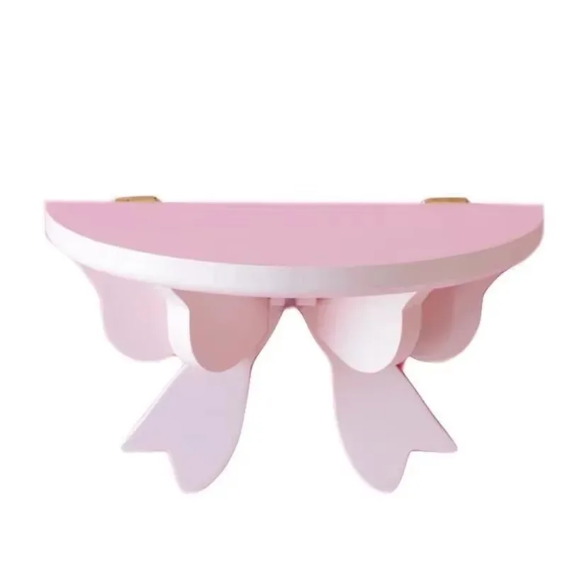 Wooden Decorative Shelves Girls' Room Organizer Holder Pink Wall Shelf Decor Frame Bows Decoration  Wooden Storage Rack