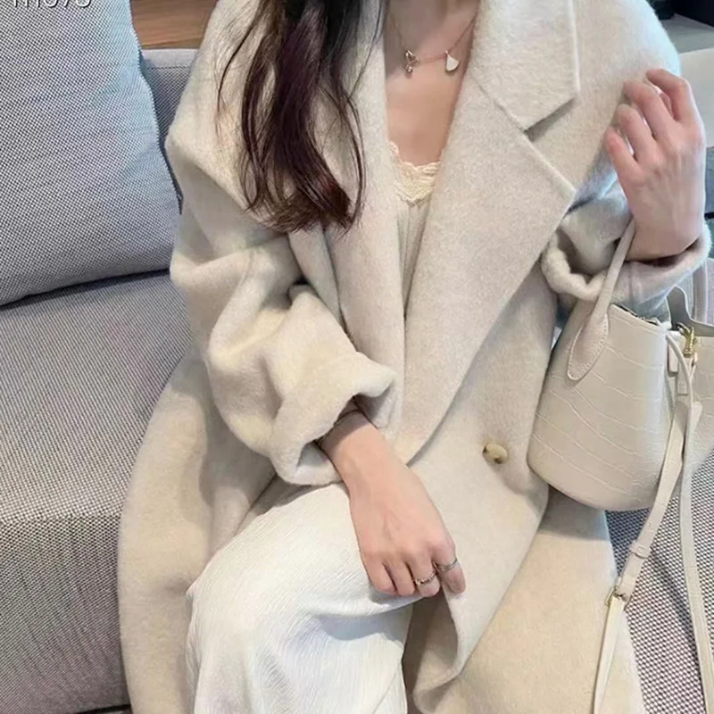 Spring Autumn Wool Loose Double-breasted Double-sided Wool Women Coat Coat Lapel Neck Casual Versatile Female Outerwear Fashion 3d printer pei double sided spraying magnetic absorption magnetic steel film film spring steel sheet hot bed platform elastic co