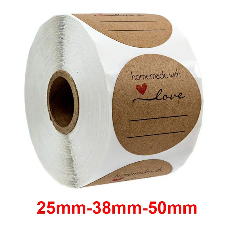 

100/500PCS Kraft paper handmade with love stickers 1.5/2inch homemade party baking decorations labels sticker