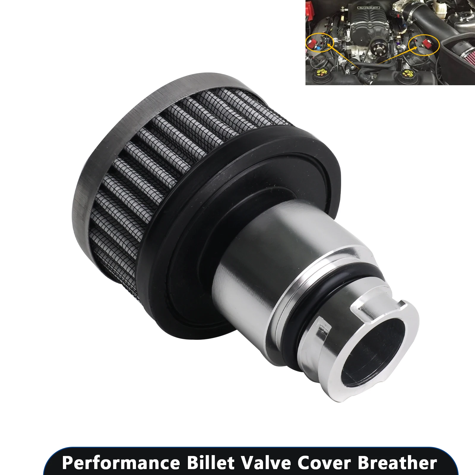 performance for 2005- Mustang 4.6/5.0 V6 Billet Aluminum Valve Cover Oil Cap Chrome Breather