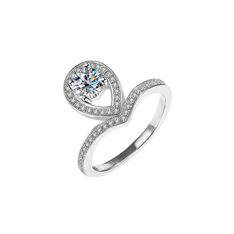 

QZJ043 Lefei Fashion Trendy Luxury Classic Diamond-set 0.5Ct Moissanite Waterdrop Crown Ring Charm Women Silver 925 Jewelry Gift