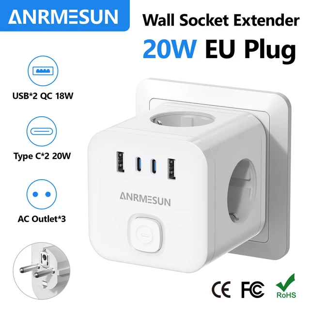 EU Plug Power Strip Cube with 3 AC