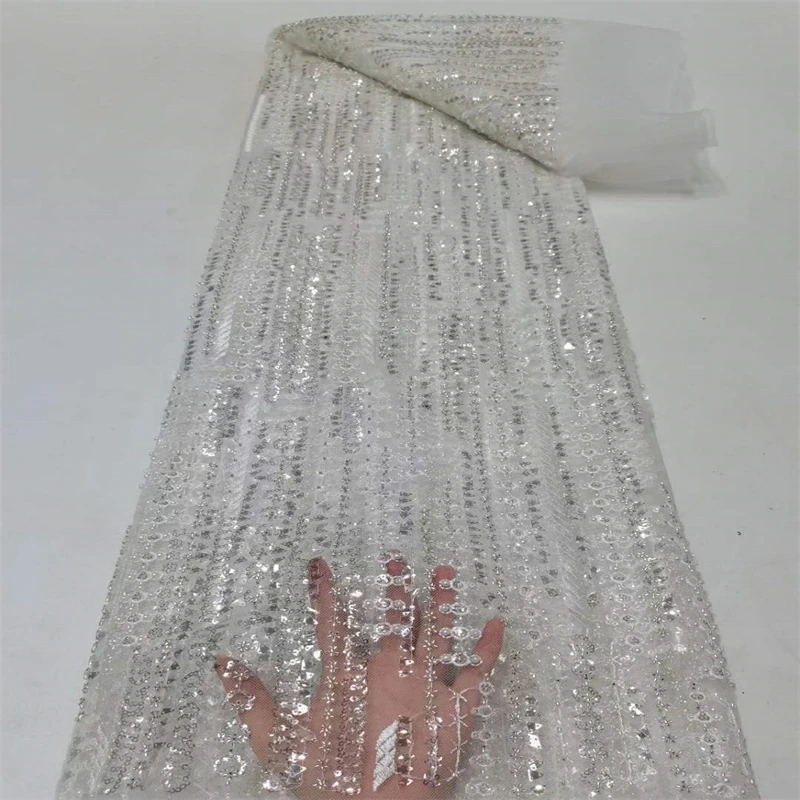 

African Tulle Lace Fabric 2022 High Quality Tulle Laces with Sequins And Beads Nigerian Lace Fabric for Wedding Party tc-325