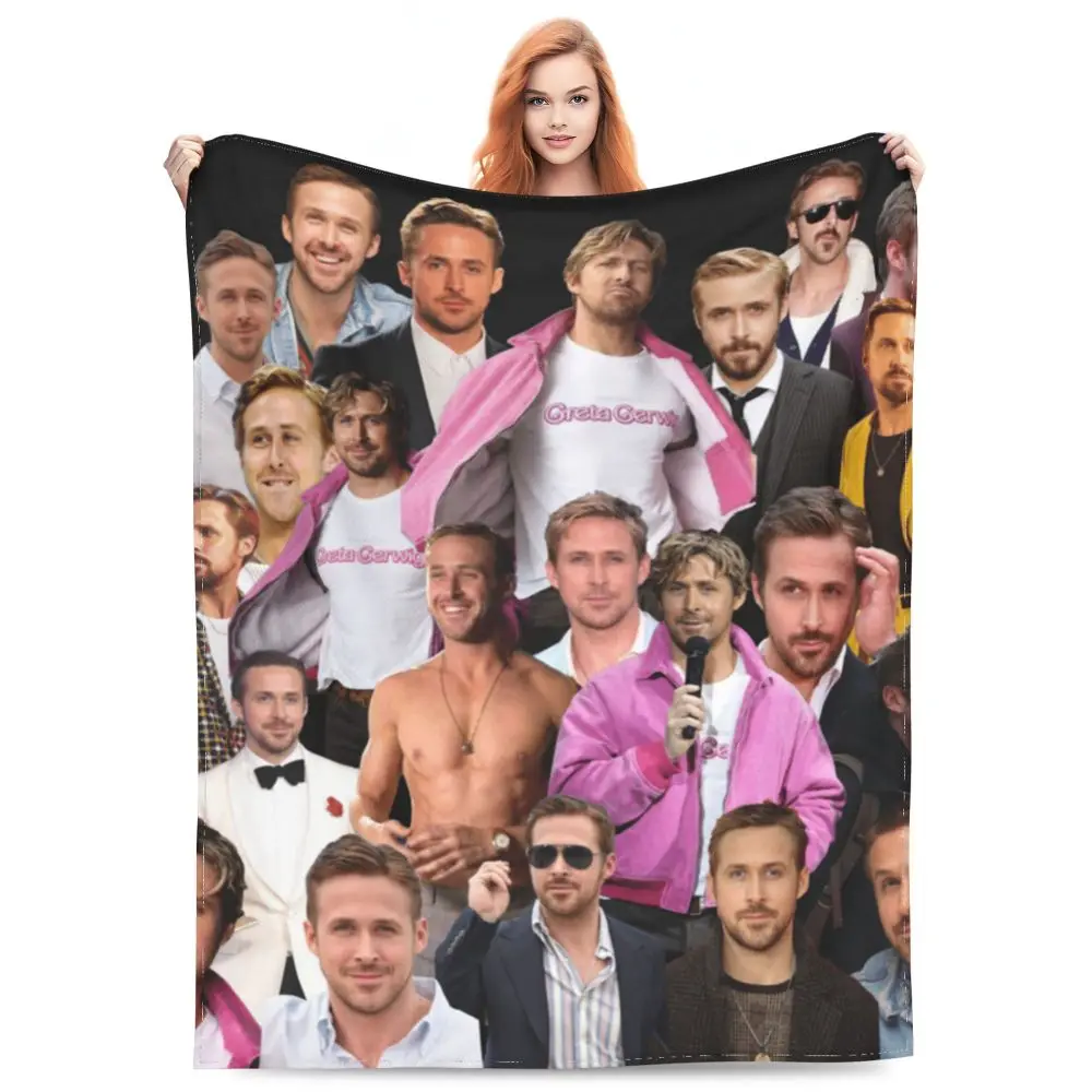 Description Picture 5 of itemBarbenheimer Film Warm Soft Blankets Ryan Gosling Actor Photo Picnic Bedding Throws Custom Flannel Bedspread Sofa Bed Cover