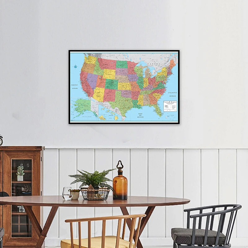 

The United State Map In English 84*59cm Non-woven Canvas Painting Wall Art Posters Living Room Home Decor Office Supplies