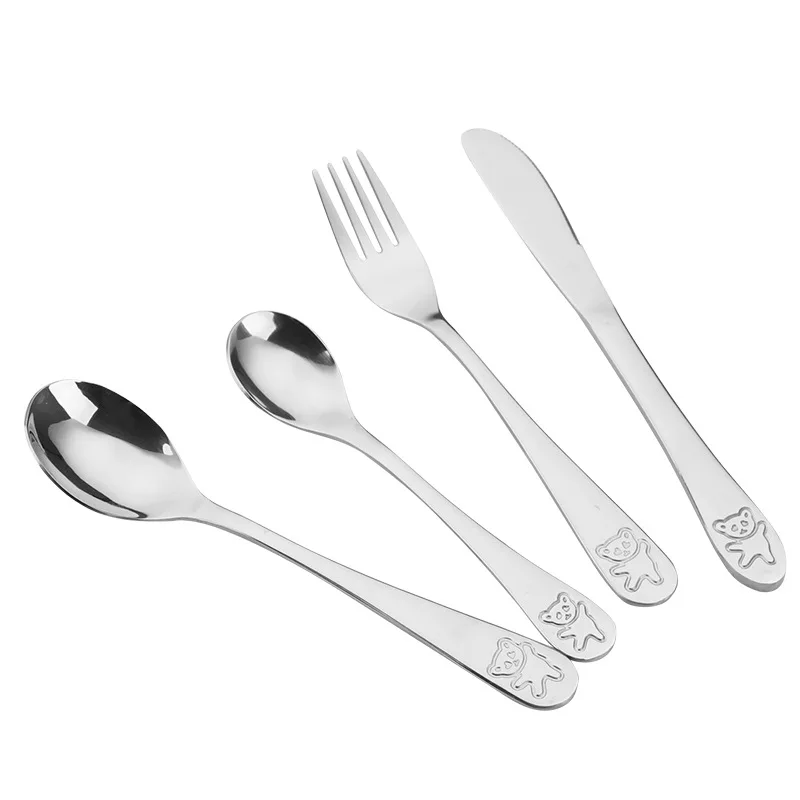 1pcs/1set Baby Teaspoon Spoon Food Feeding Fork Knife Utensils Set Stainless Steel Kids Learning Eating Habit Children Tableware 3