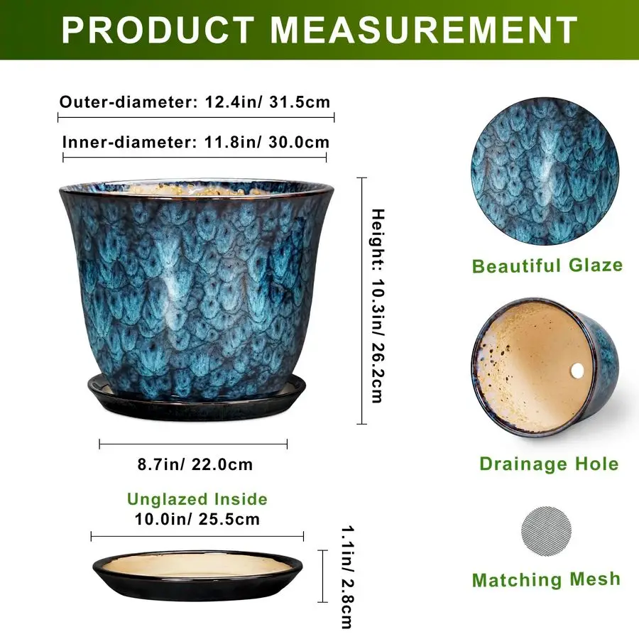 Plant Pots 12 Inch Pots for Plants Indoor Outdoor, Large Round Planter ...