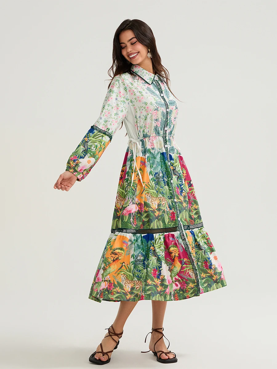 New Womens Floral Shirt Dress Lapel Neck Long Sleeve Tie Waist Button Down  Long Dress For Daily Party Club Hot Sale S-XL - AliExpress 200000345