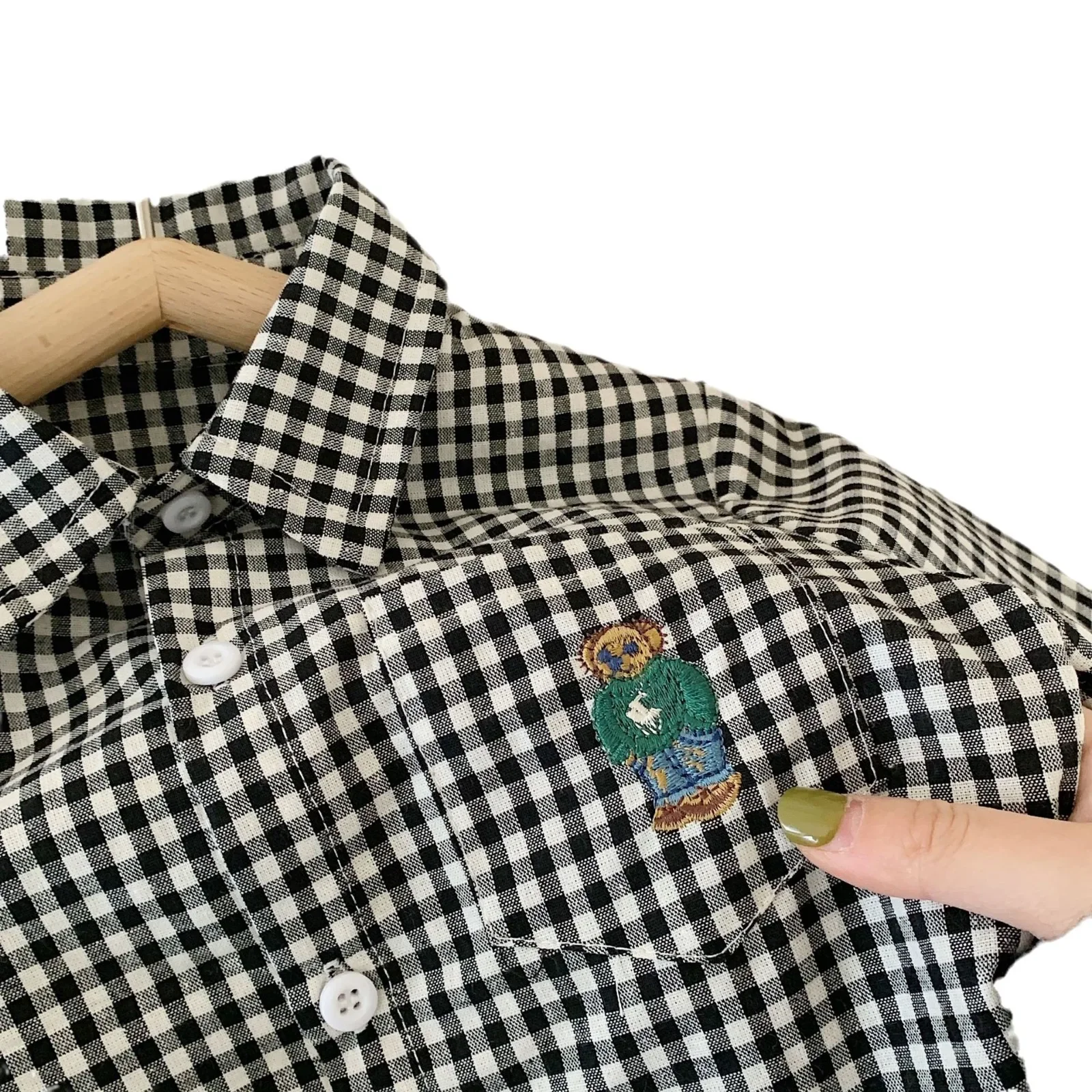 Autumn Boys Girls Casual Embroidery Bear Long Sleeve Cotton Blouse 90-140cm