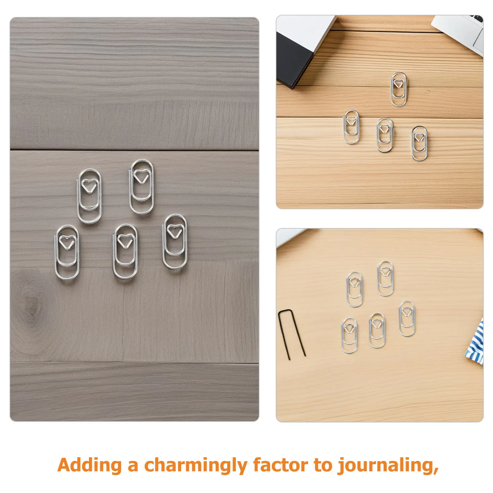 200Pcs 하트 종이 클립 실버 스틸 와이어 미니 사랑 모양의 클립 사무실 스크랩북 저널 문서 정리 메모 사진