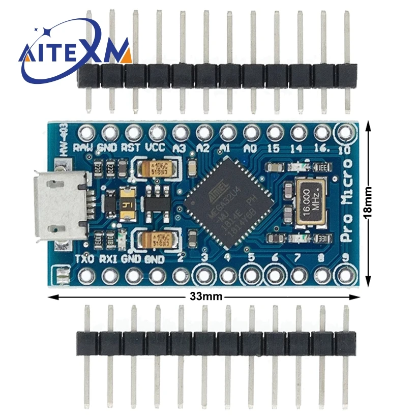 

Pro Micro ATmega32U4 5V 16MHz Replace ATmega328 For arduino Pro Mini With 2 Row Pin Header For Leonardo Mini Usb Interface