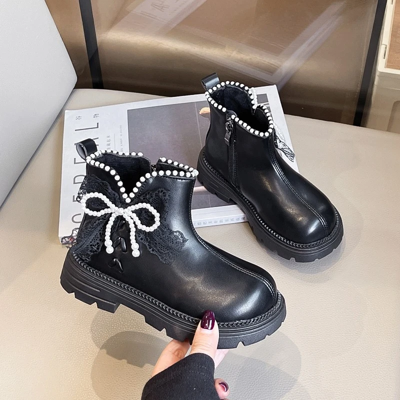 Children's Platform Ankle Boots Sweet Princess Fashion Girls Catwalk Short Boots Wedding Party Kids Causal Dress Leather Boots
