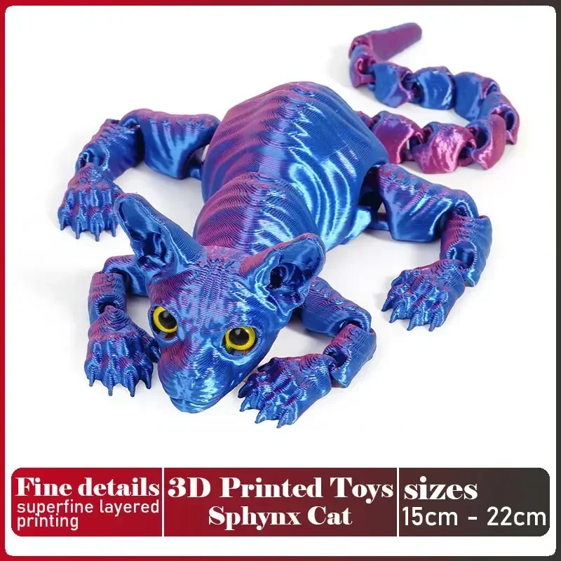 Realistic Multi-Joint Movable Cat Figurine - 3D Printed Desk Decor and Gift Toy