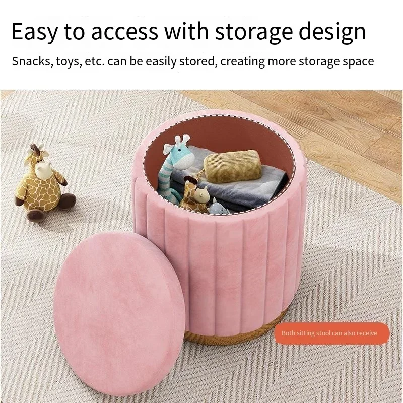 

Bench Storage Light Luxury Makeup Stool Round Stool Bedroom Dressing Stool Vanity Chair Girls Cute Ins Stools Ottoman Pouf