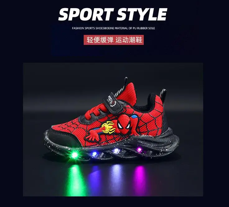 Spider-Man LED Sneakers for Boys - Spring Casual Sports Shoes