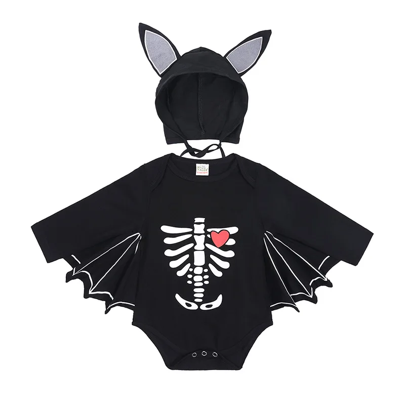 Disfraz de Halloween para bebé, Pelele de murciélago negro, mono infantil  para niños y niñas, esqueleto con estampado de corazón, Purim para fiesta,  Carnaval, disfraz de fantasía - AliExpress