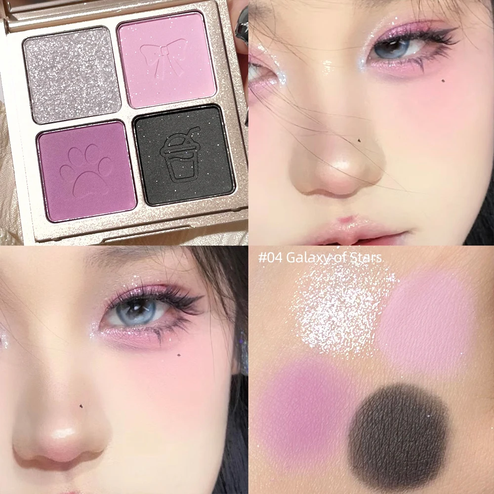 4 Colors Eyeshadow Palette Rose Pink Color Pearly Matte Glitter Eyeshadow Shiny Eye Shadow Long-lasting Eye Makeup Palette eye shadow eye shadow plate