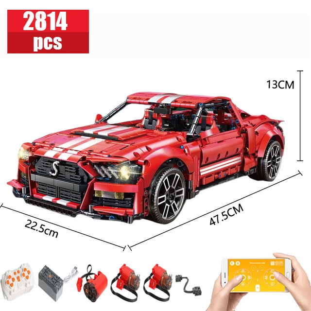 

2814Pcs High Tech Shelbyed GT500 1:10 Remote Control Super Racing Car Moc Bricks Technical Model Buliding Blocks Toys Gifts