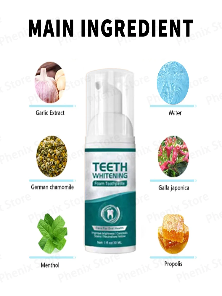Teeth Whitening Mousse Dental Care Essence Remove Plaque Tooth Stain Gingival Repair Caries Prevention Oral Cleaning 30ml