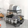2 Tier Dish Bowl Draine Space Saving Kitchen Counter with Knife Cup and Tableware Holder Dinnerware Organizer Drainboard 3