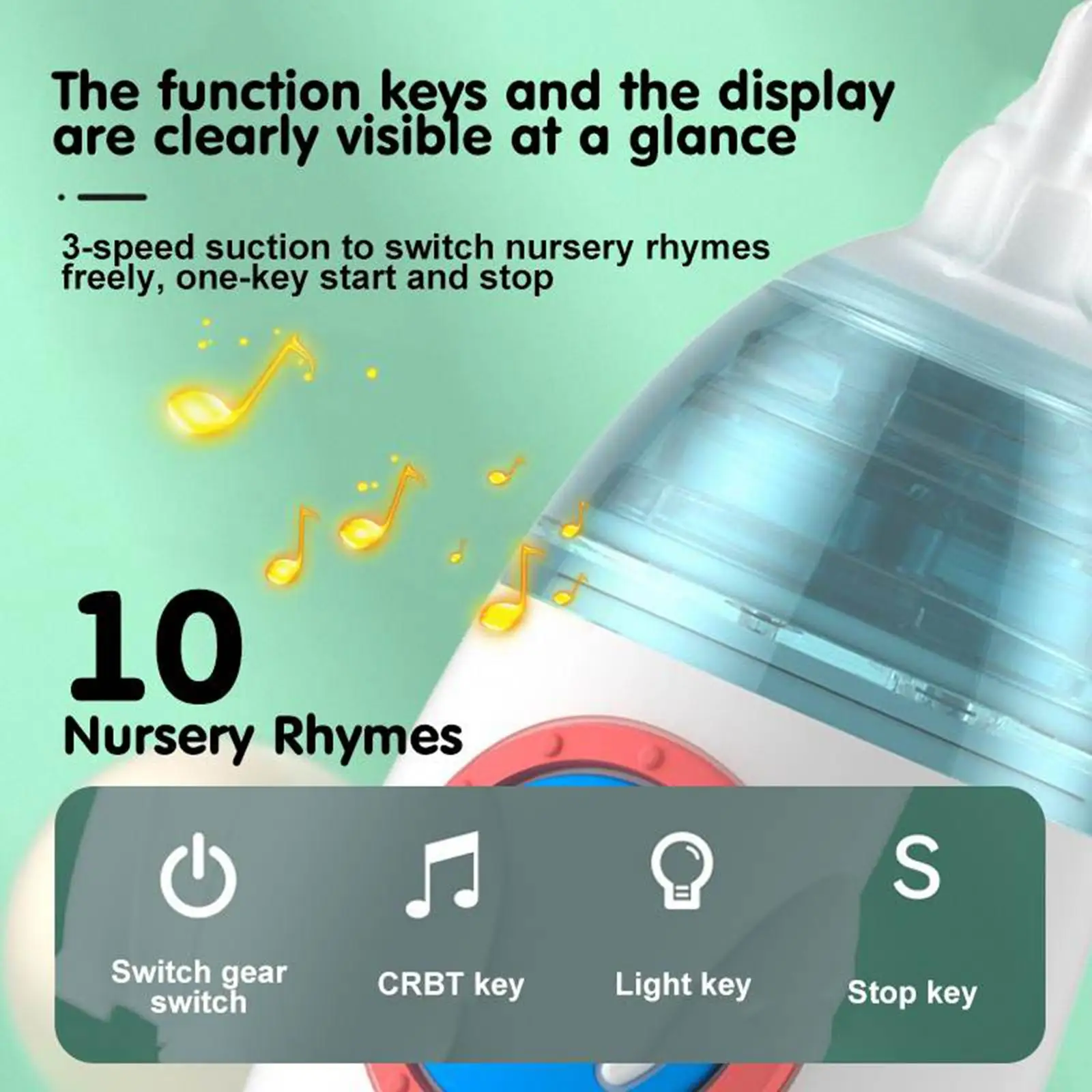 Baby Nasal Aspirator Electric 3 Nozzles 3 Adjustable Suction Levels Soothing Function Snot Mucus Remover for Newborns Toddlers