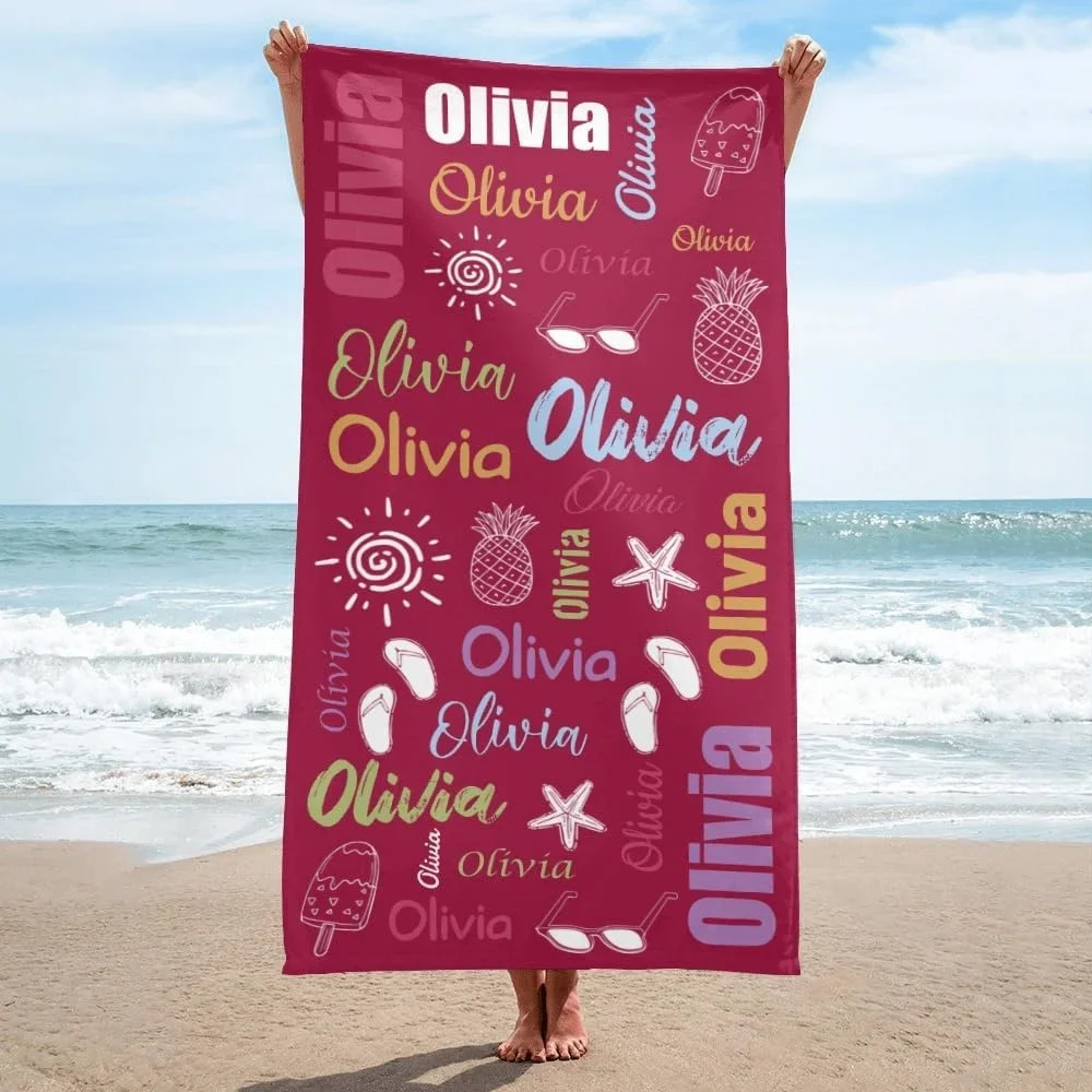 Multi Color Font Design Beach Towel Personalized Name Bath Towel Custom Pool Towel Beach Towel With Name Outside Birthday